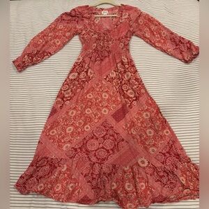 EUC Japna Floral Pink & Red Long-sleeve Maxi Dress